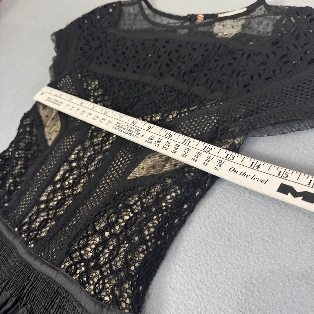 Free People Dress Size 2 Fit Flare Crochet Lace Mixed Media Party Edgy Black - Picture 9 of 13
